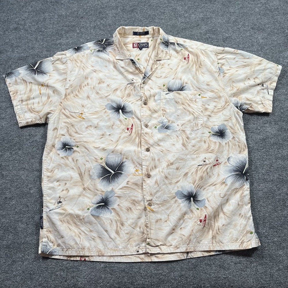 Vintage Chaps‎ Ralph Lauren Shirt Mens XL Floral Surfer Print Loop Collar Y2K